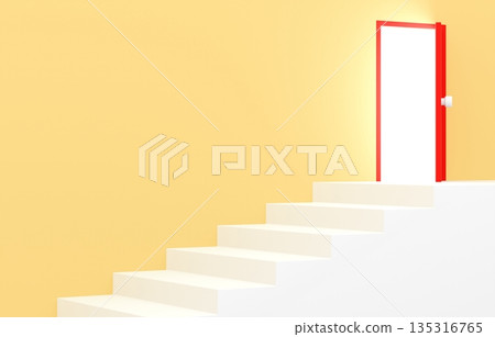 3D材質_簡單樓梯和黃色門 135316765