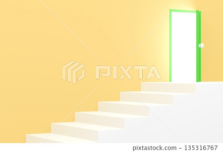 3D材質_簡單樓梯和黃色門 135316767