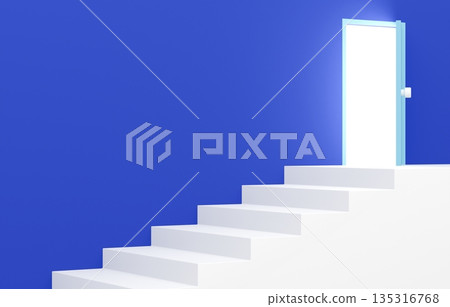 3D材質_簡單樓梯和藍色門 135316768