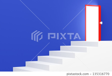3D材質_簡單樓梯和藍色門 135316770