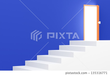 3D材質_簡單樓梯和藍色門 135316771