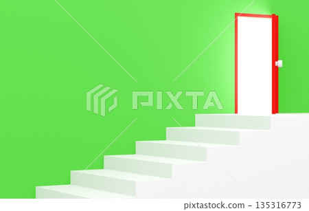 3D材質_簡單樓梯和門_綠色 135316773
