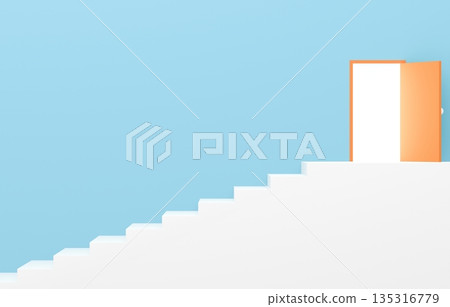 3D材質_簡單樓梯和門_淺藍色 135316779