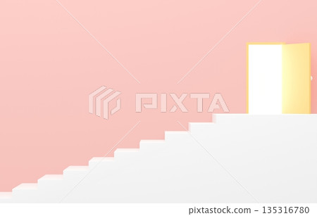 3D material_simple stairs and door_pink 3D material_simple stairs and door_pink 135316780