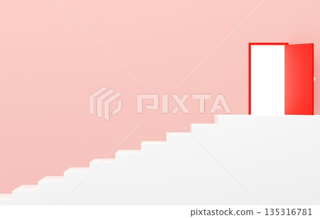 3D材質_簡單樓梯和粉紅色門 135316781