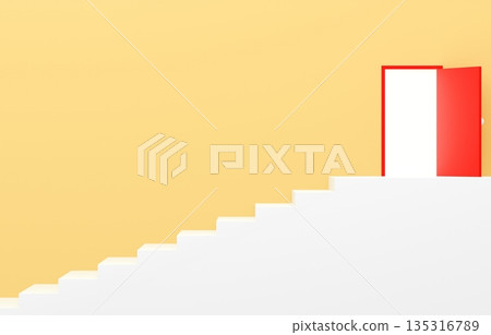 3D材質_簡單樓梯和黃色門 135316789
