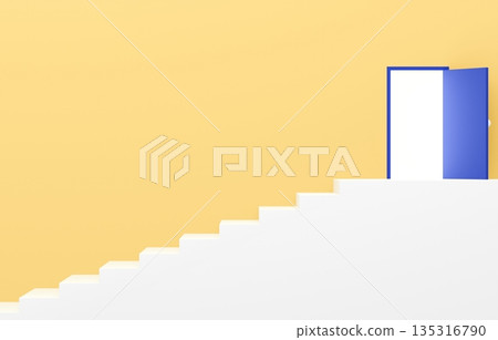 3D材質_簡單樓梯和黃色門 135316790