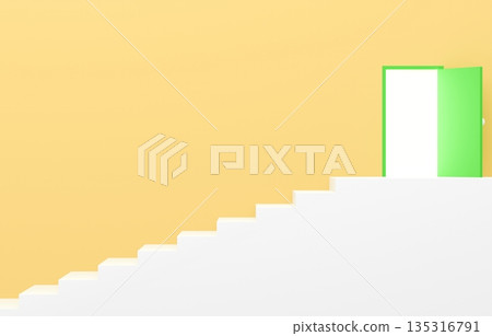 3D材質_簡單樓梯和黃色門 135316791