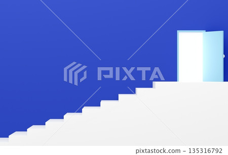 3D材質_簡單樓梯和藍色門 135316792