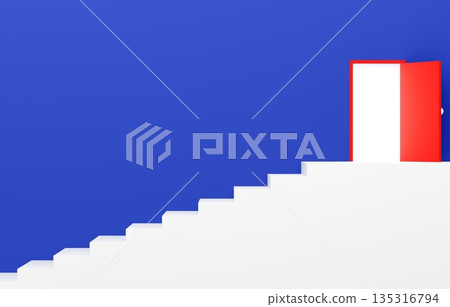 3D材質_簡單樓梯和藍色門 135316794