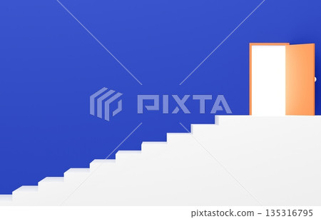3D材質_簡單樓梯和藍色門 135316795