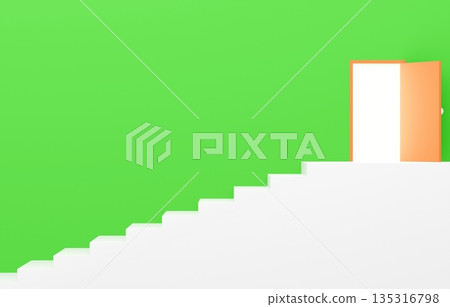 3D材質_簡單樓梯和門_綠色 135316798