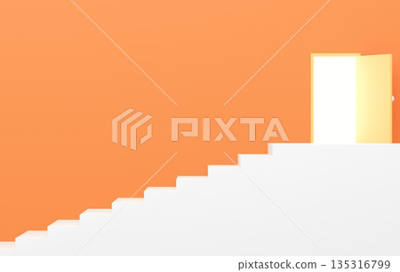 3D材質_簡單樓梯和橙色門 135316799