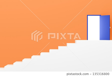 3D材質_簡單樓梯和橙色門 135316800