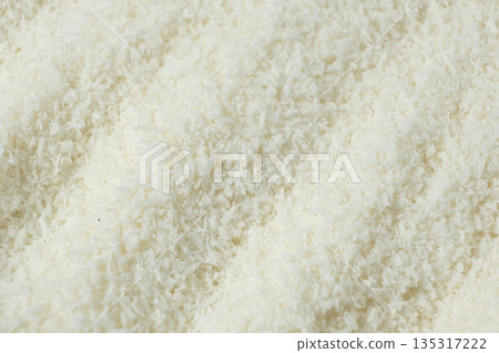Macro Texture White Dried Coconut Flakes Top View Macro Texture White Dried Coconut Flakes Top View 135317222