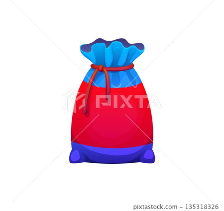 Chinese happy bag for Lunar New Year. Vector blue and red lucky money pouch symbolizing immense good fortune, wealth, and prosperity. Colorful cartoon happy bag for holidays, and cultural celebrations Chinese happy bag for Lunar New Year. Vector blue and red lucky money pouch symbolizing immense good fortune, wealth, and prosperity. Colorful cartoon happy bag for holidays, and cultural celebrations 135318326