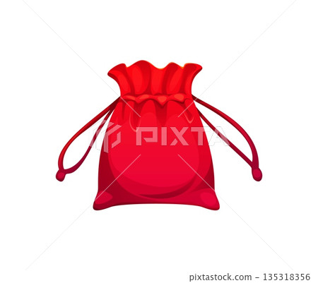 Chinese Lunar New Year happy bag, lucky money pouch, symbolizing immense good fortune, wealth, and prosperity. Cartoon vector red lucky drawstring bag, traditional Asian symbol of festive celebration Chinese Lunar New Year happy bag, lucky money pouch, symbolizing immense good fortune, wealth, and prosperity. Cartoon vector red lucky drawstring bag, traditional Asian symbol of festive celebration 135318356