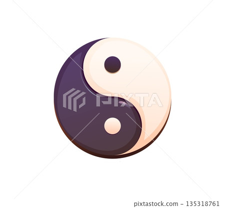 Chinese Lunar New Year Yin Yang icon or symbol with dark and light halves, representing balance, duality and harmony in CNY holiday and eastern philosophy. Isolated vector traditional Taoist sign Chinese Lunar New Year Yin Yang icon or symbol with dark and light halves, representing balance, duality and harmony in CNY holiday and eastern philosophy. Isolated vector traditional Taoist sign 135318761