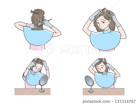 四幅描繪女性染白髮的插圖 四幅描繪女性染白髮的插圖 135318767