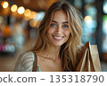 Beautiful Woman With Shopping Bags Smiling At Camera 135318790