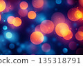 Bright Bokeh Background with Large Orange and Blue Circles and Soft Particles 135318791