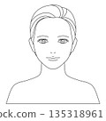 A line drawing vector illustration of a woman facing forward with her eyes open, easy to use for explaining skin care and makeup 135318961