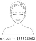 A line drawing vector illustration of a woman facing forward with her eyes closed, easy to use for explaining skin care and makeup 135318962
