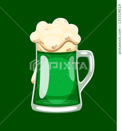 Saint Patrick's day green beer party icon or item. Irish folk party isolated cartoon vector object, Ireland culture festival beverage. St Patrick holiday pub foamy bear or ale drink glass tankard Saint Patrick's day green beer party icon or item. Irish folk party isolated cartoon vector object, Ireland culture festival beverage. St Patrick holiday pub foamy bear or ale drink glass tankard 135319019