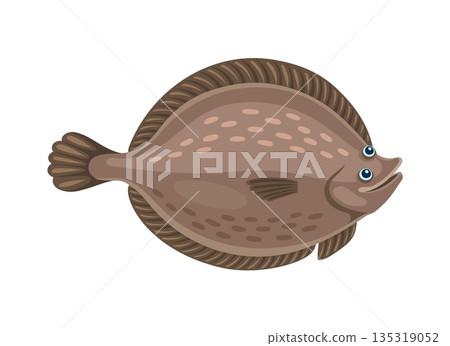 Flatfish ocean underwater marine animal cartoon character. Ocean water flatfish cute mascot, sea aquatic wildlife cheerful isolated vector personage. Underwater creature happy mascot or character Flatfish ocean underwater marine animal cartoon character. Ocean water flatfish cute mascot, sea aquatic wildlife cheerful isolated vector personage. Underwater creature happy mascot or character 135319052