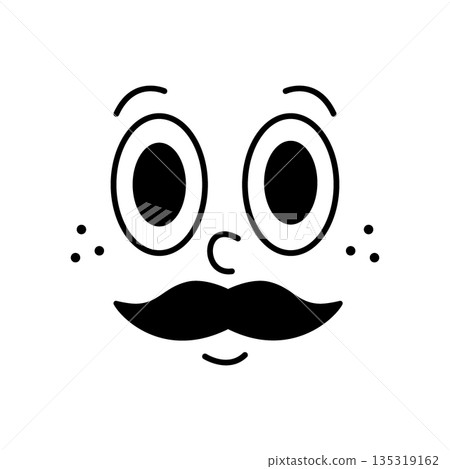 Cartoon face with big eyes, freckles, and black mustache. Vintage comic character Cartoon face with big eyes, freckles, and black mustache. Vintage comic character 135319162