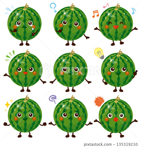 Watermelon character illustration facial expression set Watermelon character illustration facial expression set 135319210