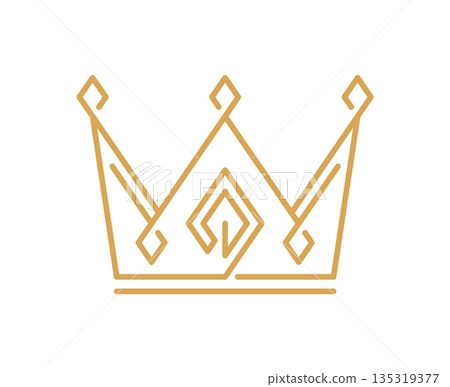 King authority, royal prestige crown line icon or symbol. Prince or princess jewelry graphic golden thin line emblem, king crown outline vector icon. Queen heraldic abstract linear symbol or label King authority, royal prestige crown line icon or symbol. Prince or princess jewelry graphic golden thin line emblem, king crown outline vector icon. Queen heraldic abstract linear symbol or label 135319377