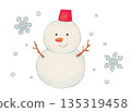 Colored pencil illustration of a snowman 135319458
