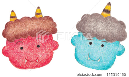 Colored pencil illustration of red and blue demons Colored pencil illustration of red and blue demons 135319460