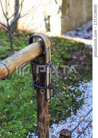 Close up detail of Japanese tradition style bamboo fence panel. 135319600
