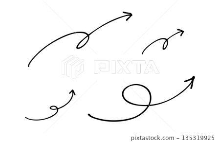 Stylish hand-drawn arrow material set: Curled arrows 135319925