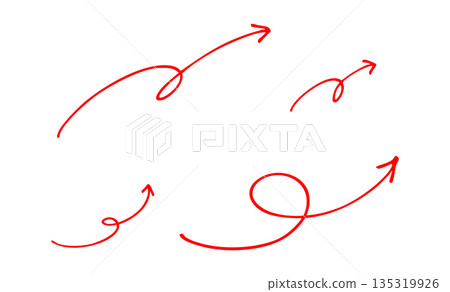 Stylish hand-drawn arrow material set: Curled arrows 135319926