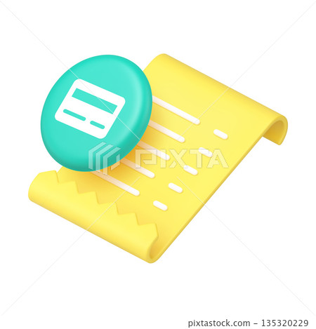 3d Realistic Icon Payment Receipt with Credit Card Symbol Modern Finance Design 135320229