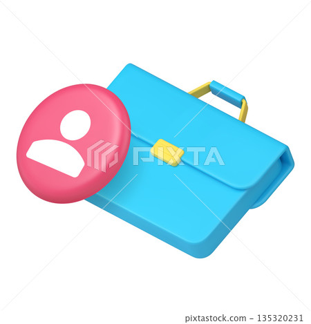 3d Realistic Icon Blue Suitcase With User Profile Pictogram For Web And Application 135320231