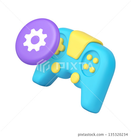3d Realistic Icon Gamepad And Gear Symbol For Gaming And Settings Interface Design 135320234