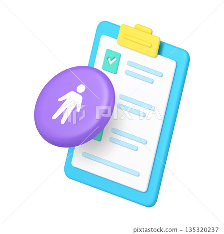 3d Realistic Icon User Profile Button And Checklist With Clip For Task Management Interface 135320237