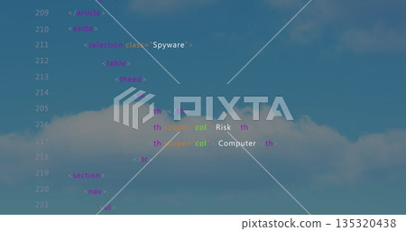 Showing HTML snippet overlaying cloudy sky, featuring Spyware and Risk Computer table, copy space Showing HTML snippet overlaying cloudy sky, featuring Spyware and Risk Computer table, copy space 135320438