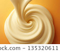 深沉柔和的淡黃色，優雅的漩渦圖案，橙黃色背景，健康食品飲料素材 135320611