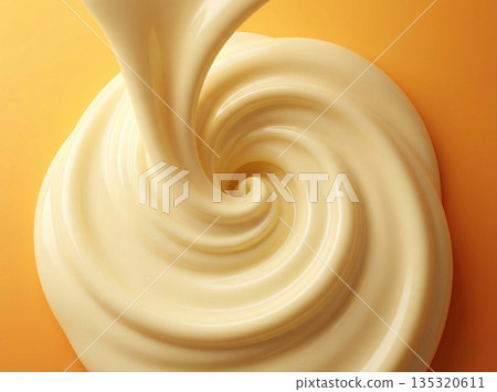 深沉柔和的淡黃色，優雅的漩渦圖案，橙黃色背景，健康食品飲料素材 135320611