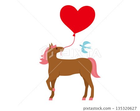 Horse and bird holding heart balloons (Valentine's Day image) 2 135320627