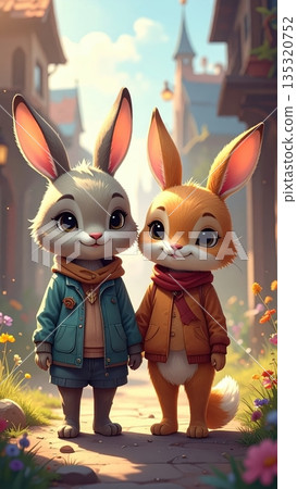 Cute Rabbits in a Charming Village Setting Cute Rabbits in a Charming Village Setting 135320752