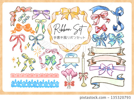 Hand-drawn watercolor ribbon illustration set 135320793