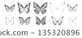 Set of butterflies in trendy retro photocopy effect with dot texture 135320896