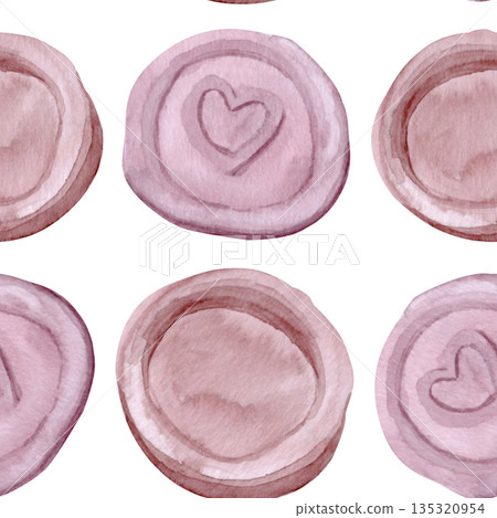 Wax seal subtle heart seamless watercolor pattern isolated on white. Hand-painted clipart perfect for wedding stationery, branding, invitations, romantic design projects. Blush tones organic texture Wax seal subtle heart seamless watercolor pattern isolated on white. Hand-painted clipart perfect for wedding stationery, branding, invitations, romantic design projects. Blush tones organic texture 135320954