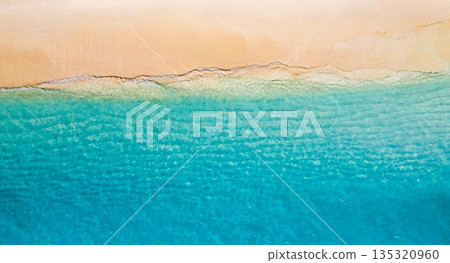 Tropical aerial beach landscape Mediterranean ocean sand summer scenery 135320960